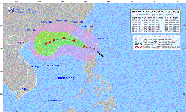 Tin bão gần Biển Đông (Cơn bão SAOLA) (Tin phát lúc 17h00 ngày 30/8/2023)