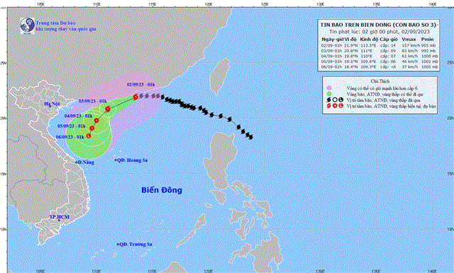 Tin bão trên Biển Đông (Cơn bão số 3) (Tin phát lúc 02h00 ngày 02/9/2023)