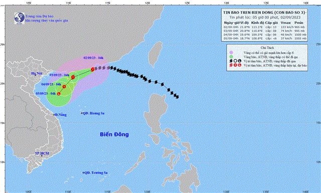 Tin bão trên Biển Đông (Cơn bão số 3) (Tin phát lúc 05h00 ngày 02/9/2023)