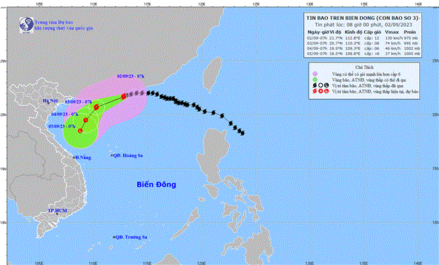 Tin bão trên Biển Đông (Cơn bão số 3) (Tin phát lúc 08h00 ngày 02/9/2023)