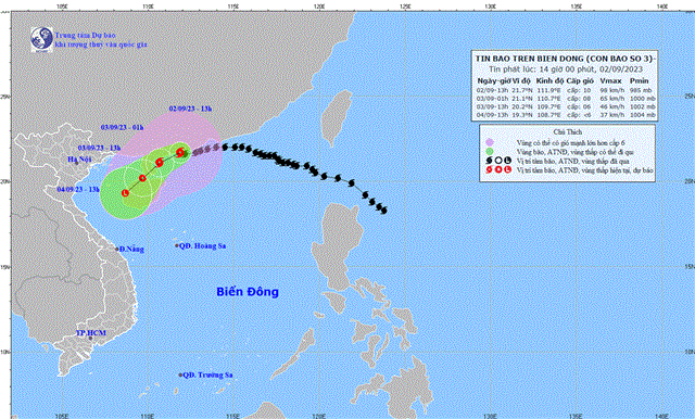 Tin bão trên Biển Đông (Cơn bão số 3) (Tin phát lúc 14h00 ngày 02/9/2023)