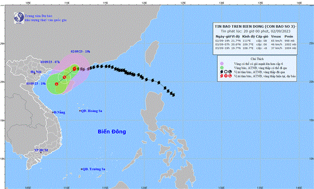 Tin bão trên Biển Đông (Cơn bão số 3) (Tin phát lúc 20h00 ngày 02/9/2023)