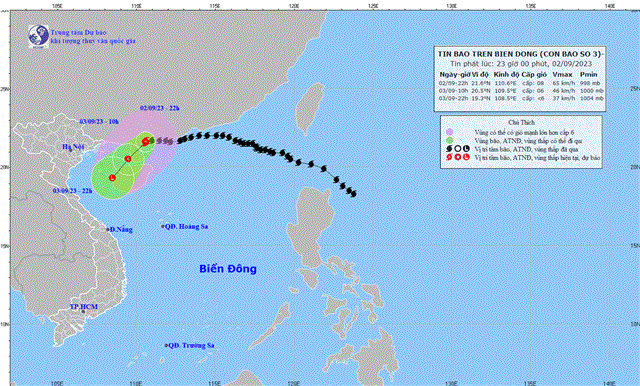 Tin bão trên Biển Đông (Cơn bão số 3) (Tin phát lúc 23h00 ngày 02/9/2023)