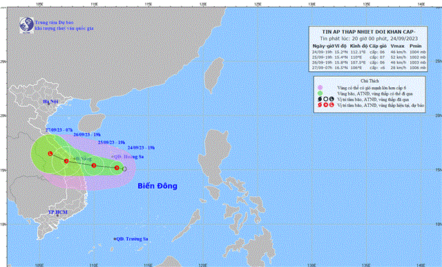 Tin áp thấp nhiệt đới khẩn cấp (Tin phát lúc 23h00 ngày 24/09/2023)