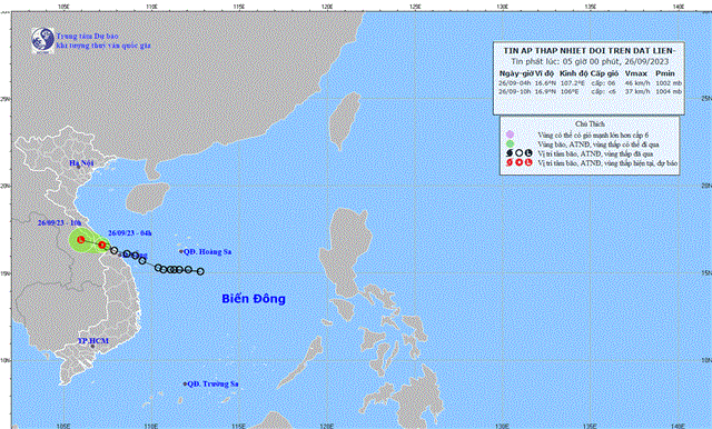 Tin áp thấp nhiệt đới trên đất liền (Tin phát lúc 05h00 ngày 26/09/2023)