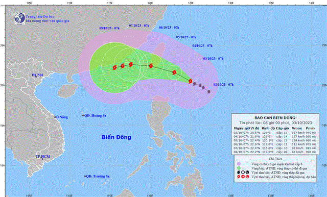 Tin bão gần biển Đông - Cơn bão KOINU (Tin phát lúc 08h00 ngày 03/10/2023)
