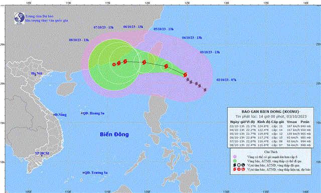 Tin bão gần biển Đông - Cơn bão KOINU (Tin phát lúc 14h00 ngày 03/10/2023)