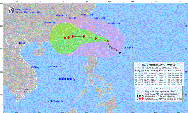 Tin bão gần biển Đông - Cơn bão KOINU (Tin phát lúc 20h00 ngày 03/10/2023)