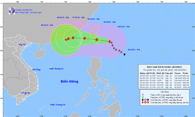 Tin bão gần biển Đông - Cơn bão KOINU (Tin phát lúc 02h00 ngày 04/10/2023)