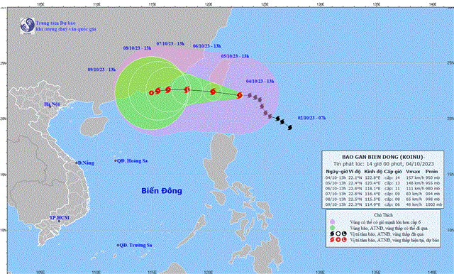 Tin bão gần biển Đông - Cơn bão KOINU (Tin phát lúc 14h00 ngày 04/10/2023)
