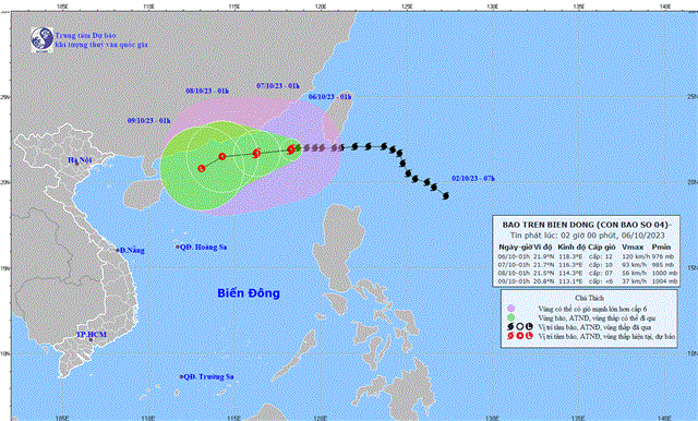 Tin bão trên biển Đông - (Cơn bão số 04)- (Tin phát lúc 02h00 ngày 06/10/2023)