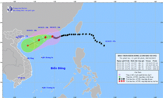 Tin bão trên biển Đông - Cơn bão số 04 (Tin phát lúc 11h00 ngày 08/10/2023)