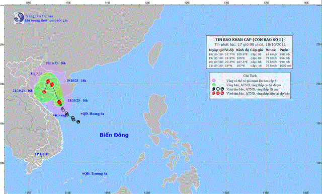 Tin bão khẩn cấp - Cơn bão số 5 (Tin phát lúc 20h00 ngày 18/10/2023)