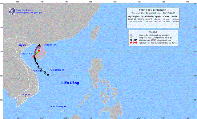 Tin áp thấp nhiệt đới trên Biển Đông(Suy yếu từ cơn Bão số 05) (Tin phát lúc 20h00 ngày 20/10/2023)