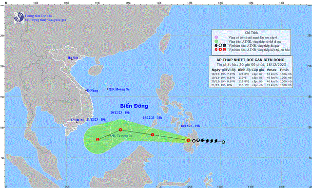 Tin áp thấp nhiệt đới gần biển Đông (Tin phát lúc 20h00 ngày 18/12/2023)