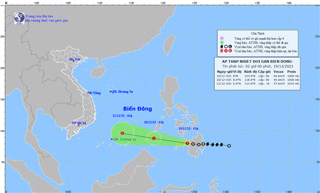 Tin áp thấp nhiệt đới gần biển Đông (Tin phát lúc 02h00 ngày 19/12/2023)