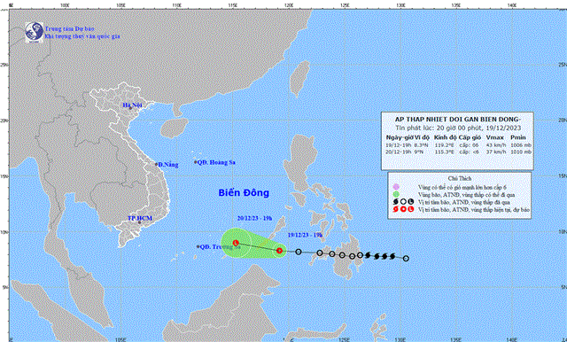 Tin áp thấp nhiệt đới gần biển Đông (Tin phát lúc 20h00 ngày 19/12/2023)