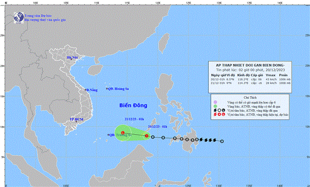 Tin áp thấp nhiệt đới gần biển Đông (Tin phát lúc 02h00 ngày 20/12/2023)