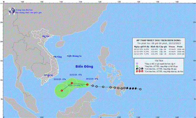 Tin áp thấp nhiệt đới trên biển Đông (Tin phát lúc 08h00 ngày 20/12/2023)