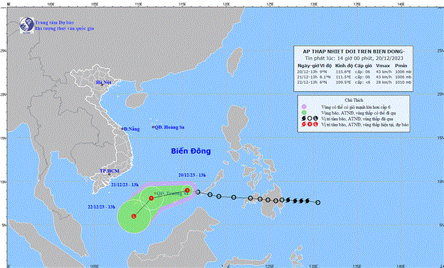 Tin áp thấp nhiệt đới trên biển Đông (Tin phát lúc 14h00 ngày 20/12/2023)