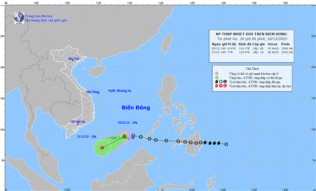 Tin áp thấp nhiệt đới trên biển Đông (Tin phát lúc 20h00 ngày 20/12/2023)