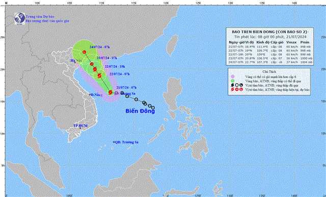 Tin bão trên biển Đông - Cơn bão số 2 (Tin phát lúc: 08h00 ngày 21/7/2024)