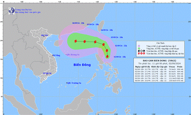 Tin bão gần biển Đông (Cơn bão YAGI)- (Tin phát lúc 11h00 ngày 2/9/2024)
