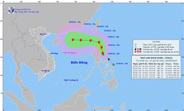 Tin bão gần biển Đông (Cơn bão YAGI) - (Tin phát lúc 14h00 ngày 2/9/2024)