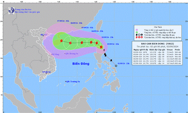 Tin bão gần biển Đông (Cơn bão YAGI) - (Tin phát lúc 02h00 ngày 03/9/2024)