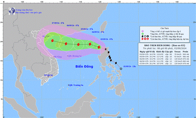 Tin bão trên biển Đông (Cơn bão số 3) - (Tin phát lúc 08h00 ngày 03/9/2024) 