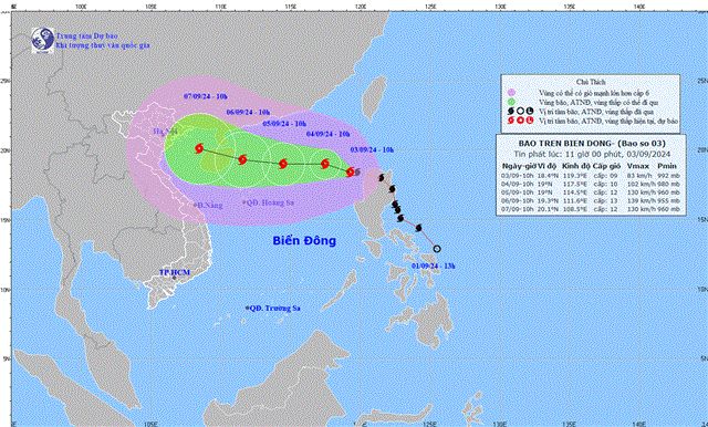 Tin bão trên biển Đông (Cơn bão số 3) - (Tin phát lúc 11h00 ngày 03/9/2024)