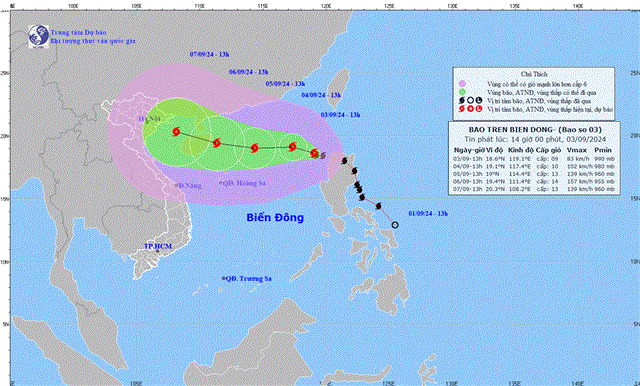 Tin bão trên biển Đông (Cơn bão số 03) - (Tin phát lúc 14h00 ngày 03/9/2024)