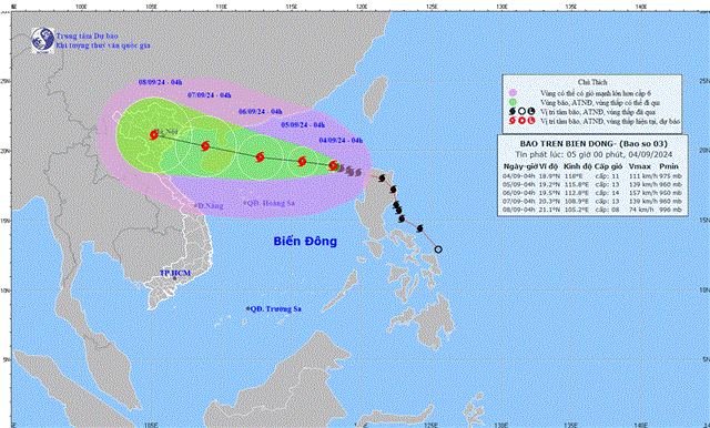 Tin bão trên biển Đông - Cơn bão số 03 (Tin phát lúc 05h00 ngày 04/09/2024)