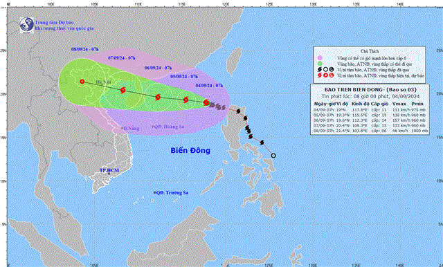 Tin bão trên biển Đông - Cơn bão số 03 (Tin phát lúc 08h00 ngày 04/09/2024) 