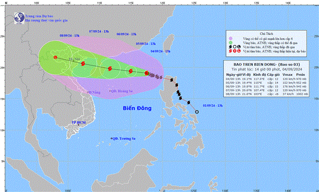 Tin bão trên biển Đông - Cơn bão số 03 (Tin phát lúc 14h00 ngày 04/09/2024)