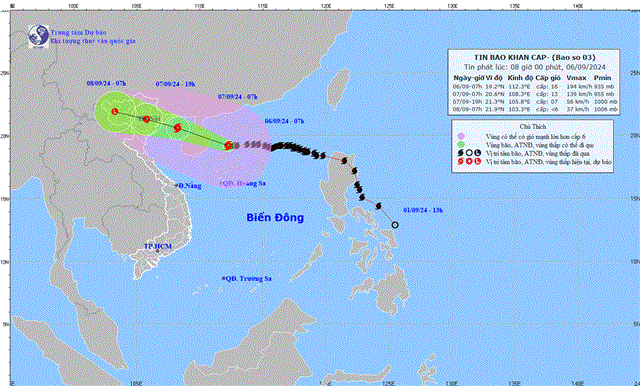 Tin bão khẩn cấp - Cơn bão số 03 (Tin phát lúc 08h00 ngày 06/09/2024)