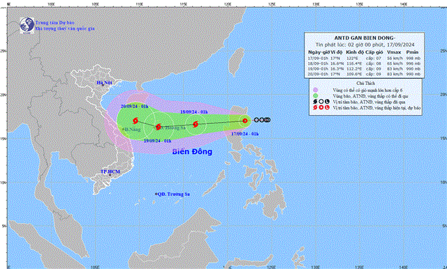 Tin áp thấp nhiệt đới gần biển đông (Tin phát lúc 02h00 ngày 17/9/2024)