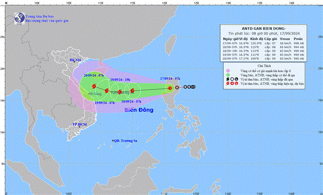 Tin áp thấp nhiệt đới gần biển đông (Tin phát lúc 08h00 ngày 17/9/2024)