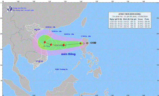 Tin áp thấp nhiệt đới gần biển đông (Tin phát lúc 11h00 ngày 17/9/2024)