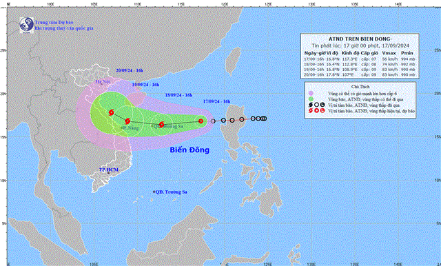 Tin áp thấp nhiệt đới trên biển Đông (Tin phát lúc 17h00 ngày 17/09/2024)