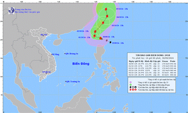 Tin bão gần biển Đông (Cơn bão KRATHON- Tin phát lúc 14h00 ngày 30/9/2024)