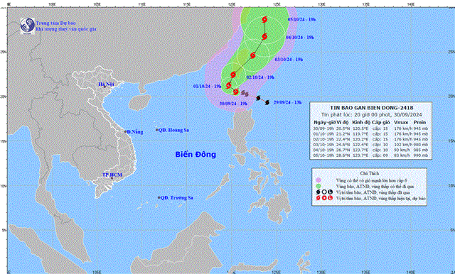 Tin bão gần biển Đông (Cơn bão KRATHON) - (Tin phát lúc 20h00 ngày 30/9/2024)
