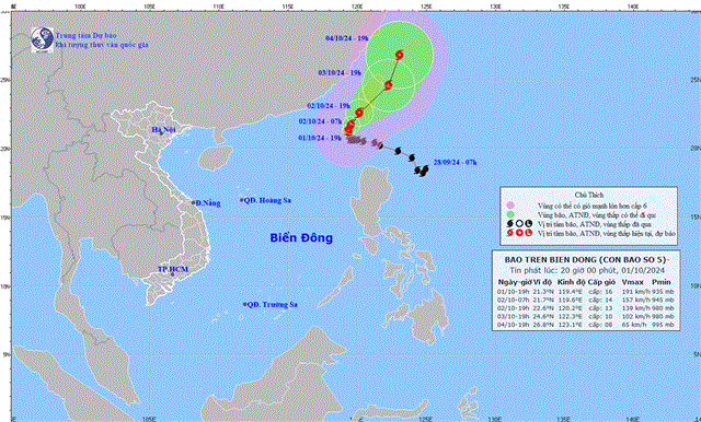Tin bão trên biển Đông - Cơn bão số 05 (Tin phát lúc 20h00 ngày 01/10/2024)