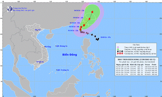 Tin bão trên biển Đông - Cơn bão số 05 (Tin phát lúc 23h00 ngày 01/10/2024)