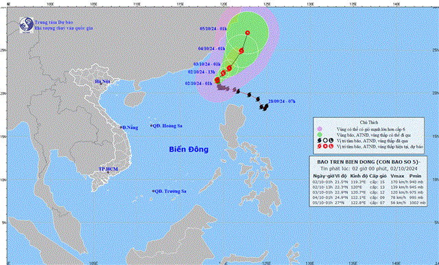 Tin bão trên biển Đông - Cơn bão số 05 (Tin phát lúc 02h00 ngày 02/10/2024)