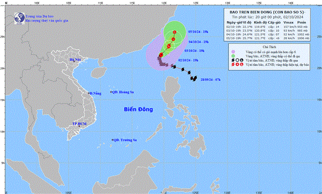 Tin bão trên biển Đông - Cơn bão số 05 (Tin phát lúc 20h00 ngày 02/10/2024)