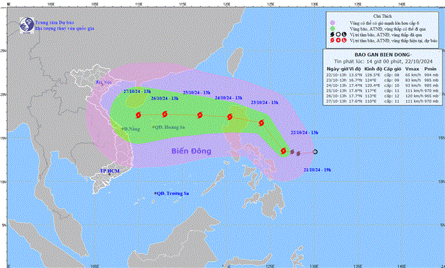 Tin bão gần biển Đông (Cơn bão Trami) - (Tin phát lúc 14h00 ngày 22/10/2024)