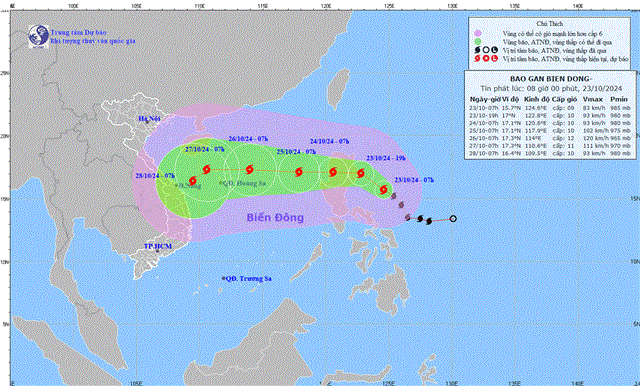 Tin bão gần biển Đông (Cơn bão TRAMI) - (Tin phát lúc 08h00 ngày 23/10/2024)