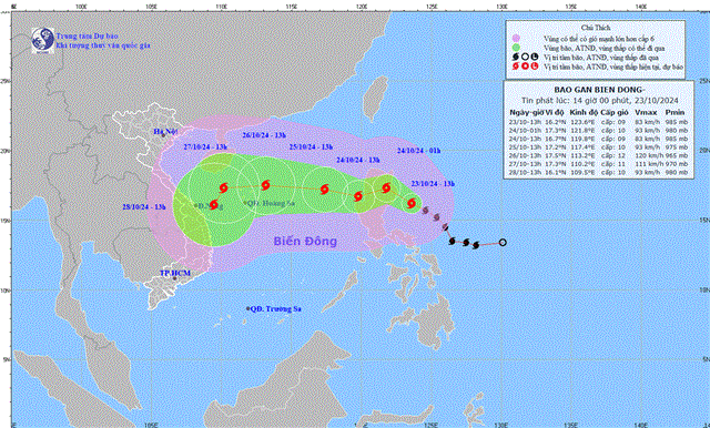 Tin bão gần biển Đông (Cơn bão TRAMI- Tin phát lúc 14h00 ngày 23/10/2024)