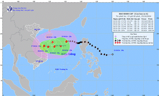 Tin bão khẩn cấp - Cơn bão số 06 (Tin phát lúc 23h00 ngày 25/10/2024)